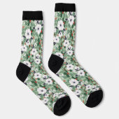 白いクリスマスの花と赤い果実のパターン ソックス (右)