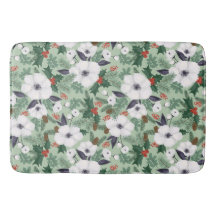 白いクリスマスの花と赤い果実のパターン