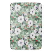 白いクリスマスの花と赤い果実のパターン バスマット (正面縦)