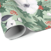 白いクリスマスの花と赤い果実のパターン ラッピングペーパー (ロールコーナー)