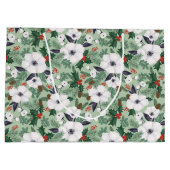 白いクリスマスの花と赤い果実のパターン ラージペーパーバッグ (裏面)