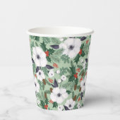 白いクリスマスの花と赤い果実のパターン 紙コップ (裏面)