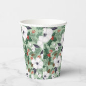 白いクリスマスの花と赤い果実のパターン 紙コップ (右)