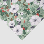 白いクリスマスの花と赤い果実のパターン 薄葉紙 (詳細)