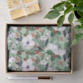 白いクリスマスの花と赤い果実のパターン 薄葉紙 (ギフト)