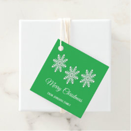 白いクリスマスの雪の結晶メリークリスマスグリーン フェイバータグ