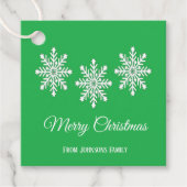 白いクリスマスの雪の結晶メリークリスマスグリーン フェイバータグ (正面)