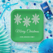 白いクリスマスの雪の結晶メリークリスマスグリーン ペーパープレート (パーティー)