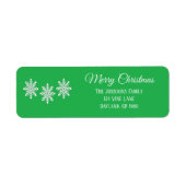 白いクリスマスの雪の結晶メリークリスマスグリーン ラベル (正面)