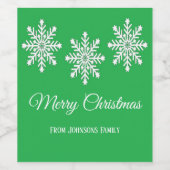 白いクリスマスの雪の結晶メリークリスマスグリーン ワインラベル (シングルラベル)