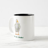 白いクリスマスアヒルを隠す ツートーンマグカップ (正面左)