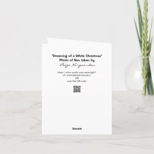 白いクリスマスカードをユーモラスに夢見ながら カード (裏面)