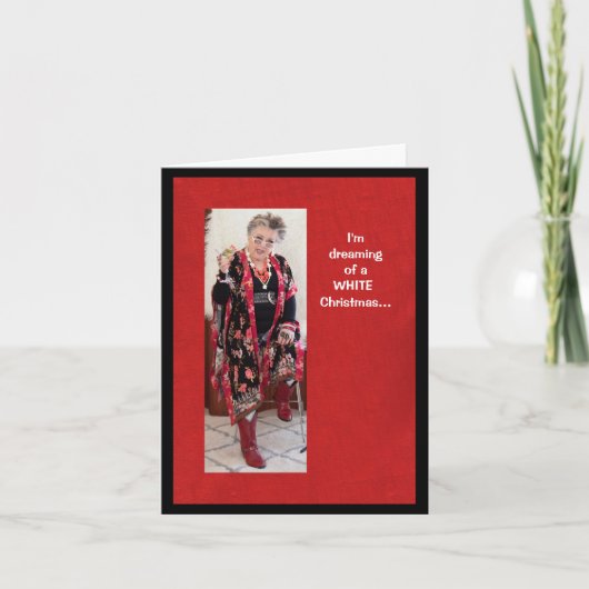 白いクリスマスカードをユーモラスに夢見ながら カード (正面)