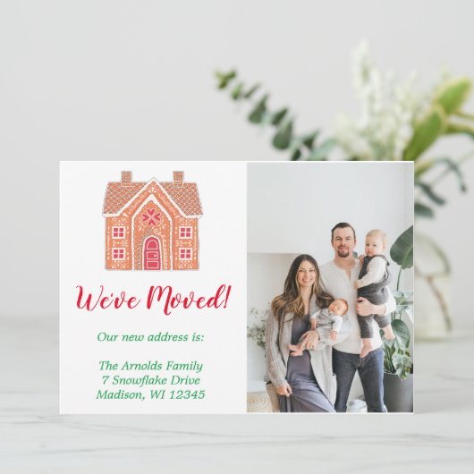 白いクリスマスジンジャーブレッドホームフォトムービング シーズンカード (スタンド正面)