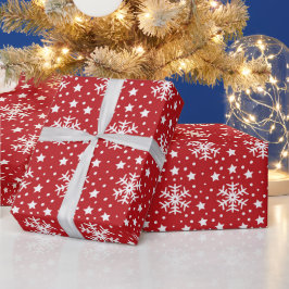 白いクリスマススノーフレークを持つ赤 ラッピングペーパー