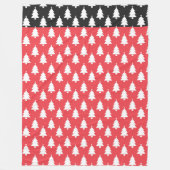 白いクリスマスツリーが並ぶ赤と黒 フリースブランケット (正面)