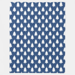 白いクリスマスツリーが並んだ青 フリースブランケット