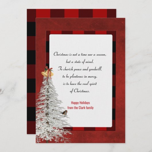 白いクリスマスツリーとグリーティング シーズンカード (正面/裏面)