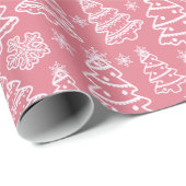 白いクリスマスツリーと雪片クリスマス ラッピングペーパー (ロールコーナー)