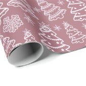 白いクリスマスツリーと雪片クリスマス ラッピングペーパー (ロールコーナー)