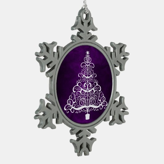白いクリスマスツリーパープル スノーフレークピューターオーナメント (左)