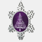 白いクリスマスツリーパープル スノーフレークピューターオーナメント (右)