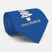 白いクリスマスツリーブルーの装飾 – メリークリスマス ネクタイ (ロール)