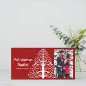 白いクリスマスツリー赤い初めてのクリスマス シーズンカード (スタンド正面)