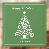 白いクリスマスツリー　グリーンの背景でハッピーホリデー ウィンドウサイン (シート2)