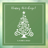 白いクリスマスツリー　グリーンの背景でハッピーホリデー ウィンドウサイン (シート3)