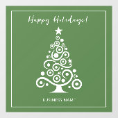 白いクリスマスツリー　グリーンの背景でハッピーホリデー ウィンドウサイン (シート)