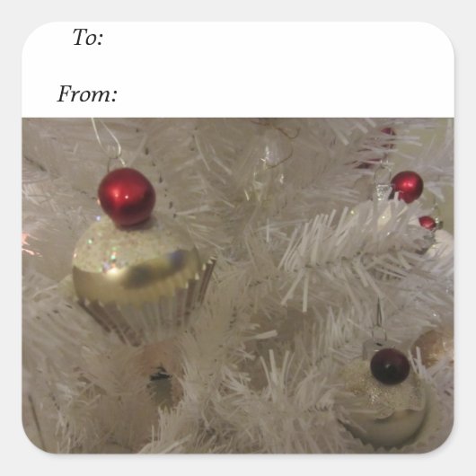 白いクリスマスツリー スクエアシール (正面)