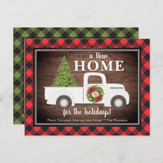 白いクリスマストラックのプレイドの動きの発表 ノートカード (正面/裏面)