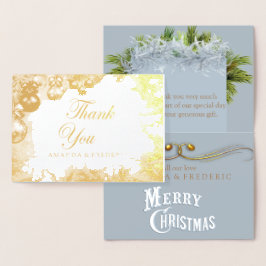 白いクリスマスフォイルありがとう結婚カード 箔カード