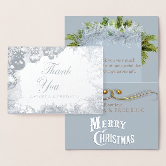 白いクリスマスフォイルありがとう結婚カード 箔カード (ディスプレー)