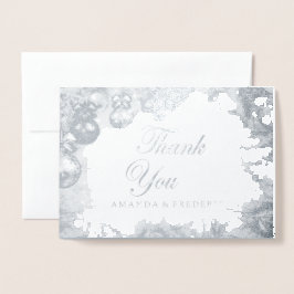 白いクリスマスフォイルありがとう結婚カード 箔カード