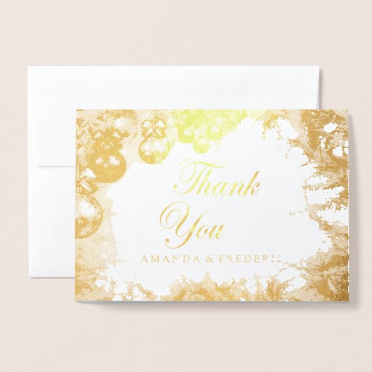 白いクリスマスフォイルありがとう結婚カード 箔カード (封筒付き正面)