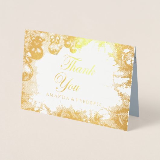 白いクリスマスフォイルありがとう結婚カード 箔カード (正面)