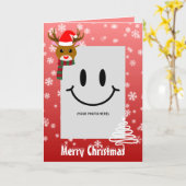 白いクリスマスフォトルドルフ赤い鼻トナカイ カード (黄色い花)