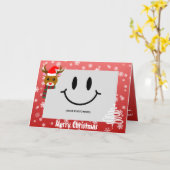 白いクリスマスフォトルドルフ赤い鼻トナカイ カード (黄色い花)