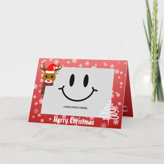 白いクリスマスフォトルドルフ赤い鼻トナカイ カード (正面)