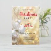 白いクリスマスボールと弦楽器ビーズ 招待状 (スタンド正面)