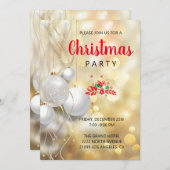 白いクリスマスボールと弦楽器ビーズ 招待状 (正面/裏面)