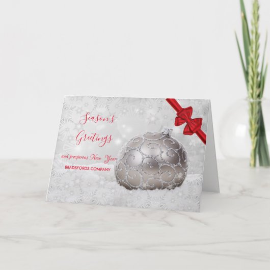 白いクリスマスボール,赤いおじぎ,あいさつ企業の文 シーズンカード (正面)