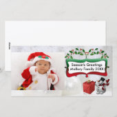 白いクリスマスボール、雪だるま、木、ホリー シーズンカード (正面/裏面)