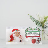 白いクリスマスボール、雪だるま、木、ホリー シーズンカード (スタンド正面)