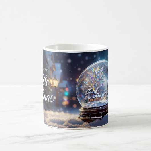 白いクリスマスマグカップ、スノーグローブの夢を見る コーヒーマグカップ (中央)