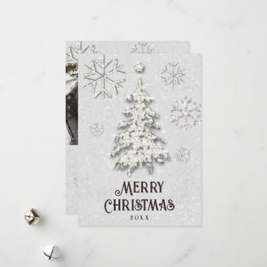 白いクリスマスラインエレガントストーンズ写真 シーズンカード (正面/裏面インサイチュ)
