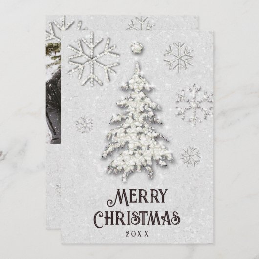 白いクリスマスラインエレガントストーンズ写真 シーズンカード (正面/裏面)