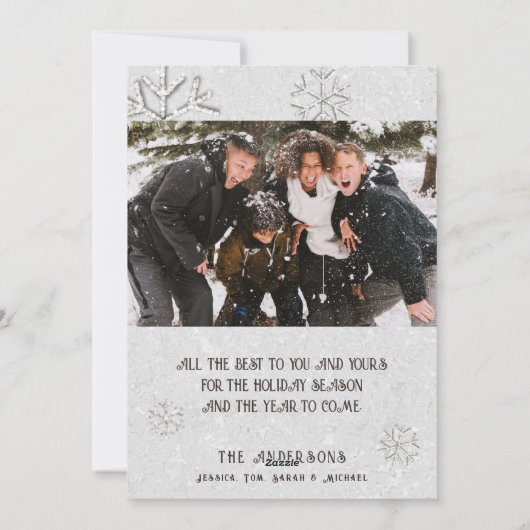 白いクリスマスラインエレガントストーンズ写真 シーズンカード (裏面)